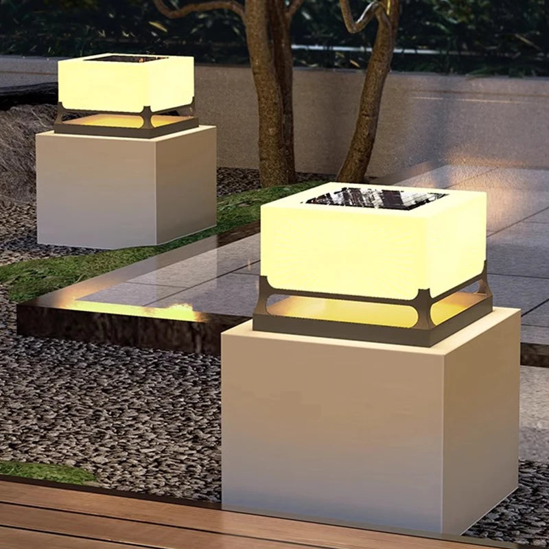 Applique borne solaire de jardin cube blanc étanche