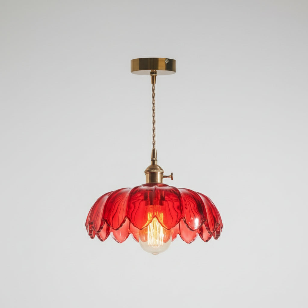 Suspension vintage en verre transparent en forme de fleur de lotus
