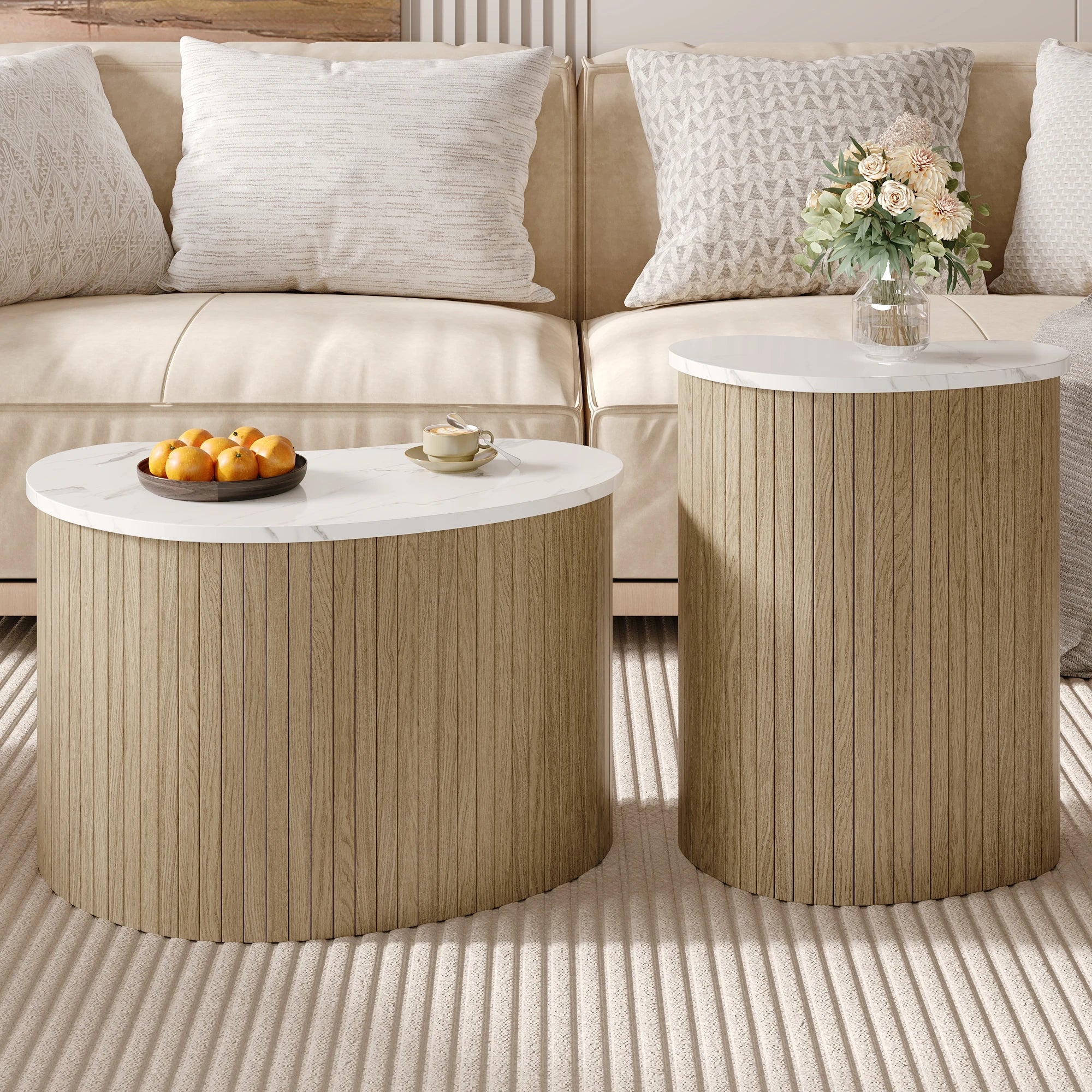 Table Basse Design Moderne Bois et Marbre