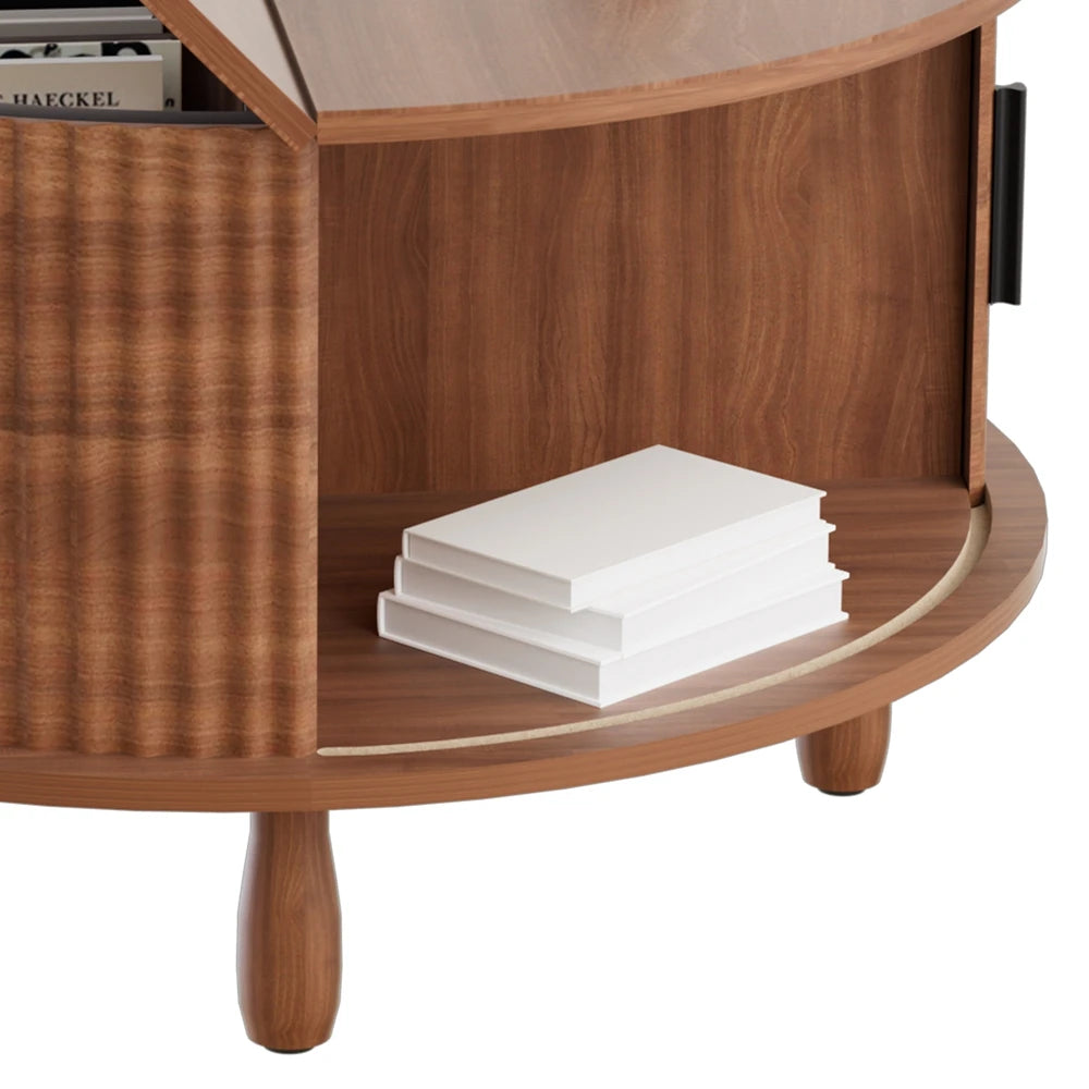 Table Basse Ronde en Bois Naturel et Rotin