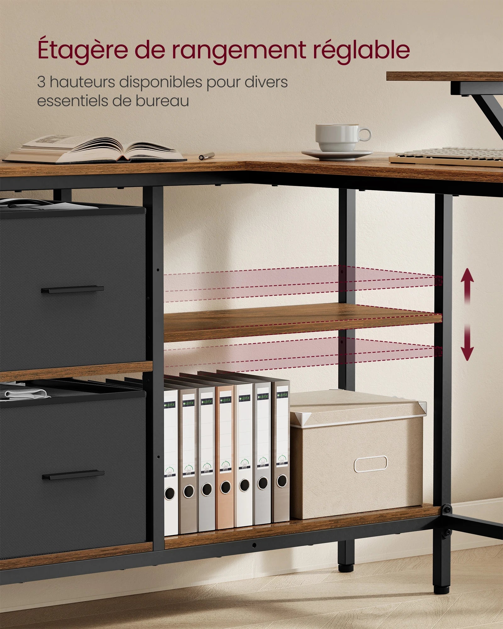 Bureau d’Angle Industriel avec Tiroirs
