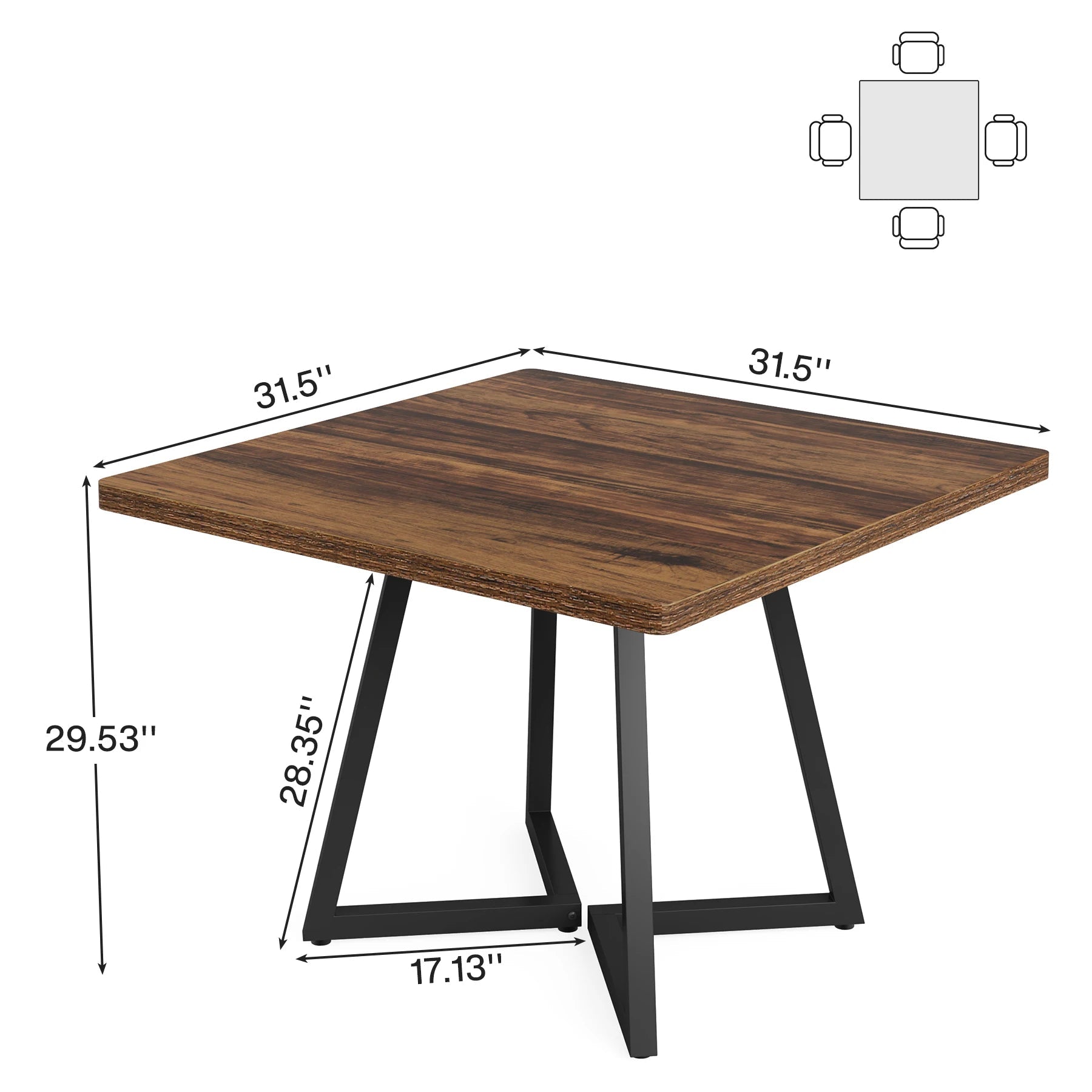 Table carrée bois et métal 4 places