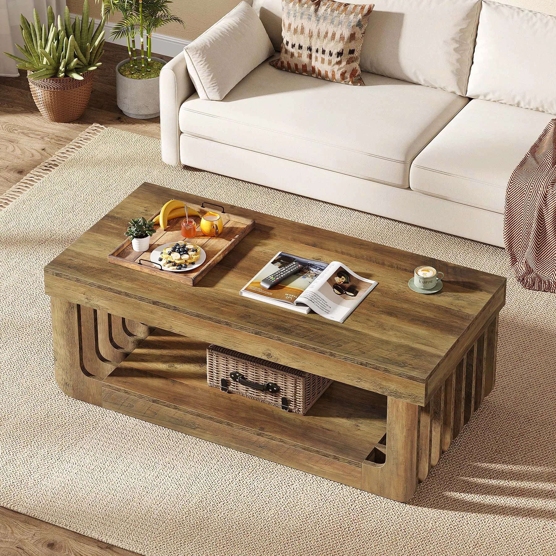 Table Basse Moderne en Bois avec Design Sculpté