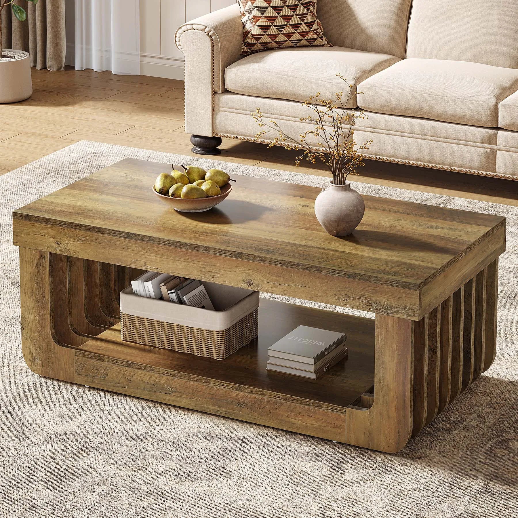 Table Basse Moderne en Bois avec Design Sculpté