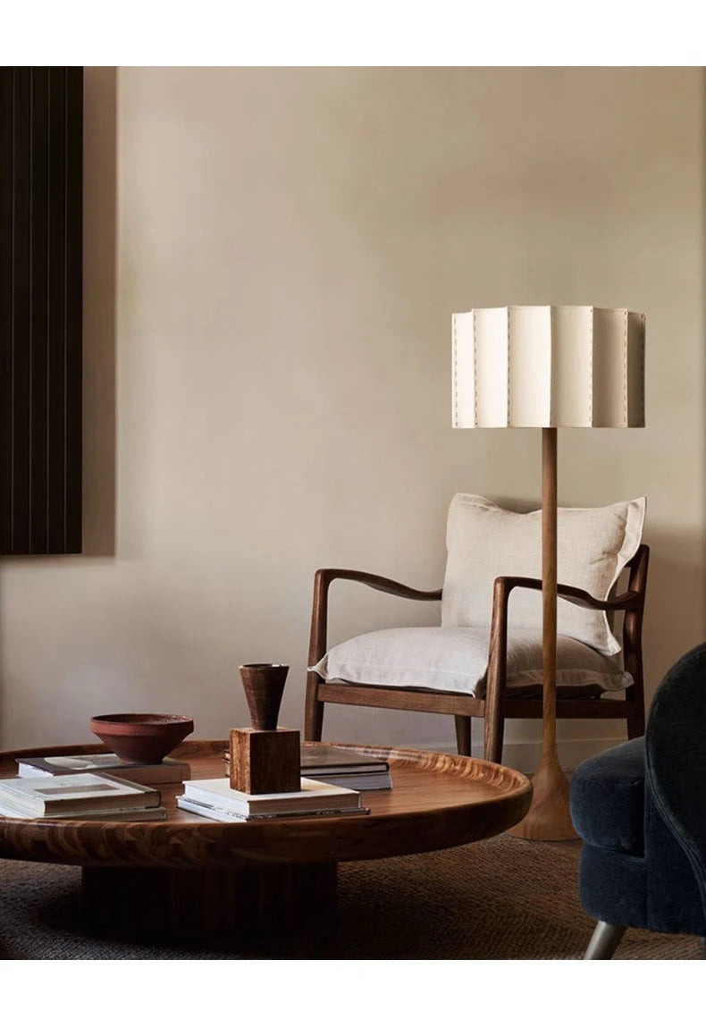 Wabi Sabi Style Wooden Standing Lamp for Living Room Bedroom Bedside Home Led Corner Sofa Light Minimalist Solid Wood Floor Lamp