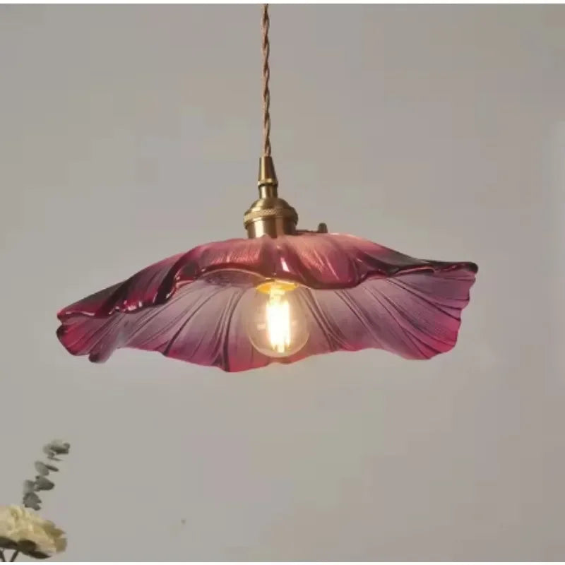 Suspension en verre à 3 têtes en forme de fleur d'hibiscus vintage