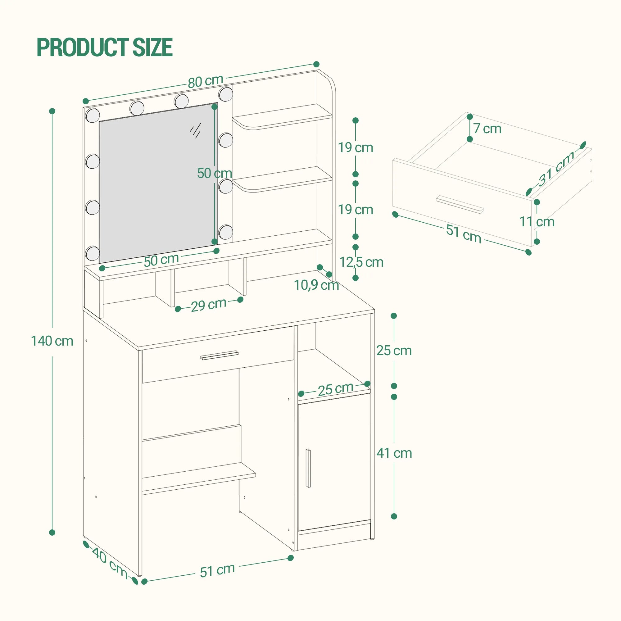 Coiffeuse lumineuse avec rangement