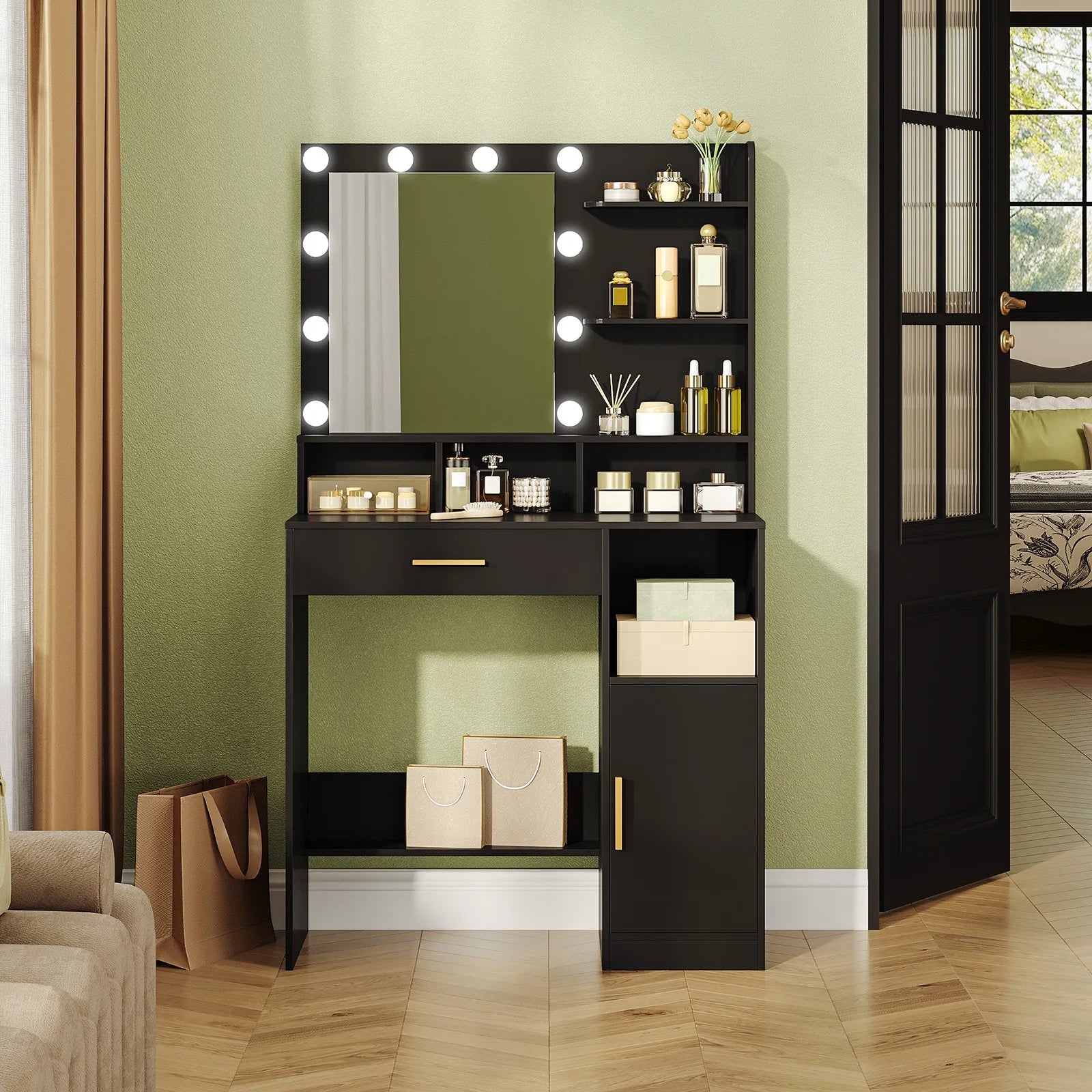 Coiffeuse lumineuse avec rangement