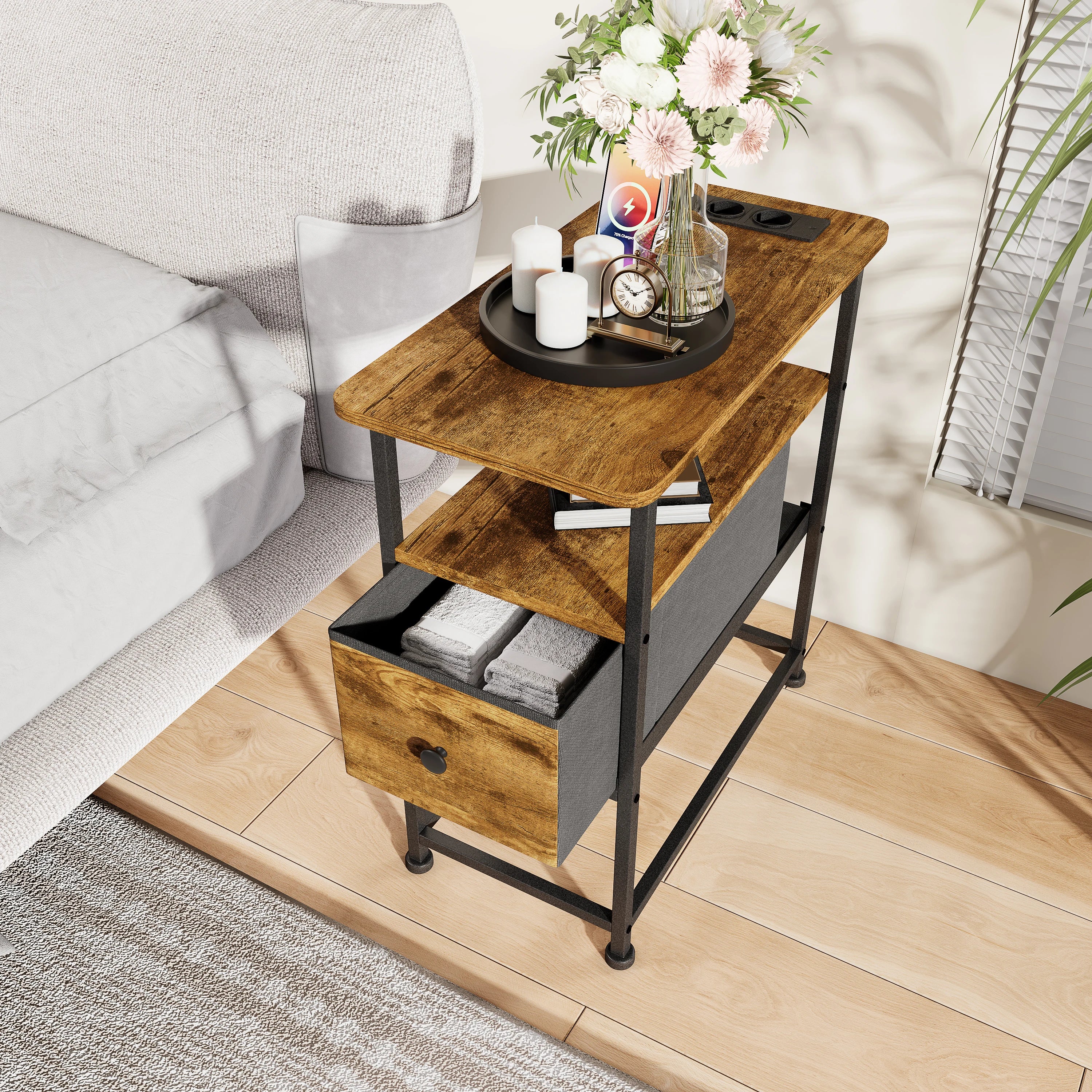 Meuble d’appoint industriel en bois et métal