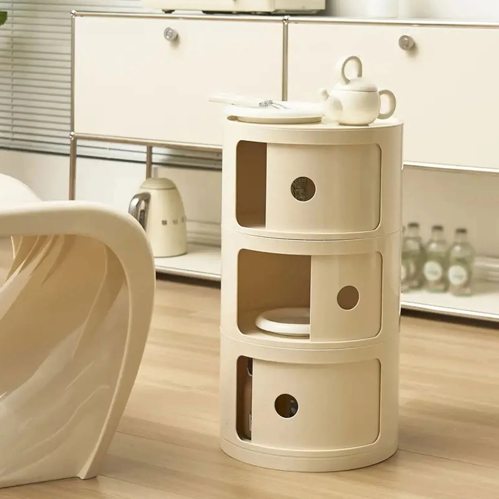 Table de chevet ronde 3 tiroirs