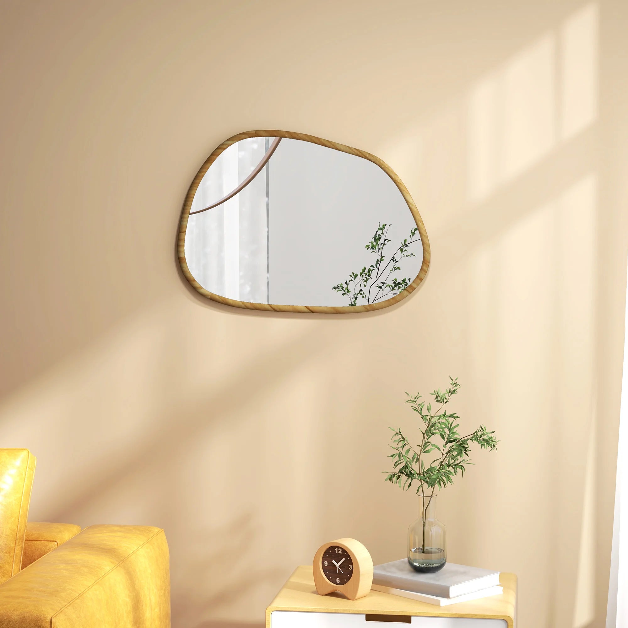 Miroir Mural Design Irregular – Cadre Bois Naturel