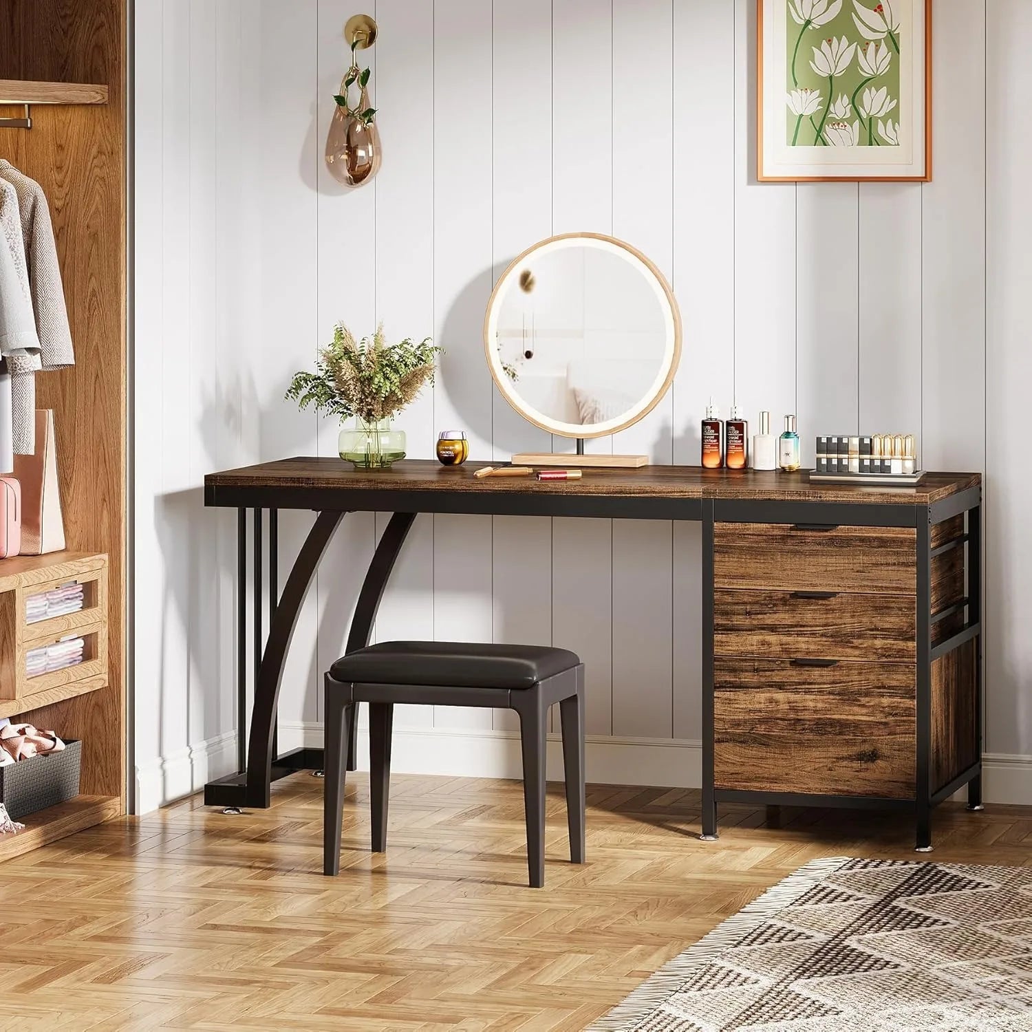 Coiffeuse 3 tiroirs marron rustique
