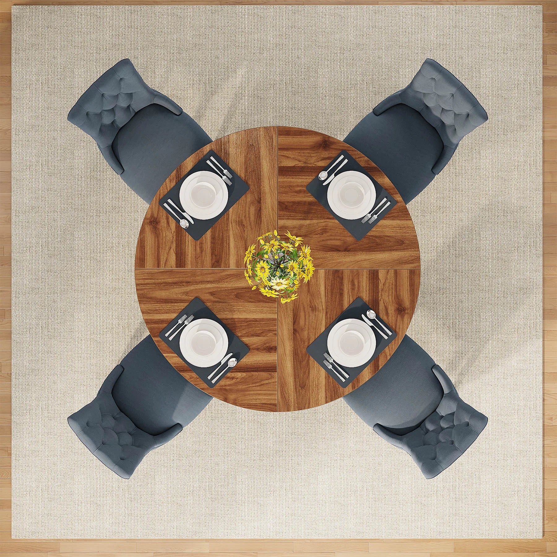 Table ronde en bois naturel