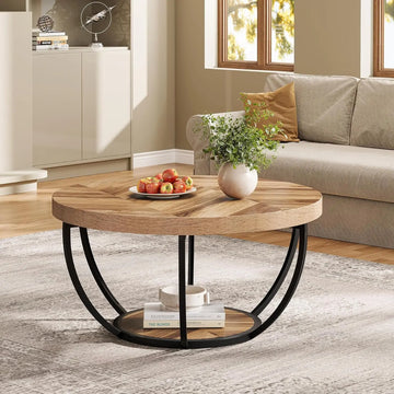 Table basse ronde bois et métal design