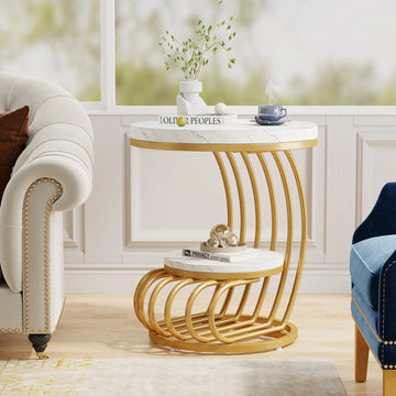 Table d’Appoint Ronde Design à Double Plateau en Bois et Métal