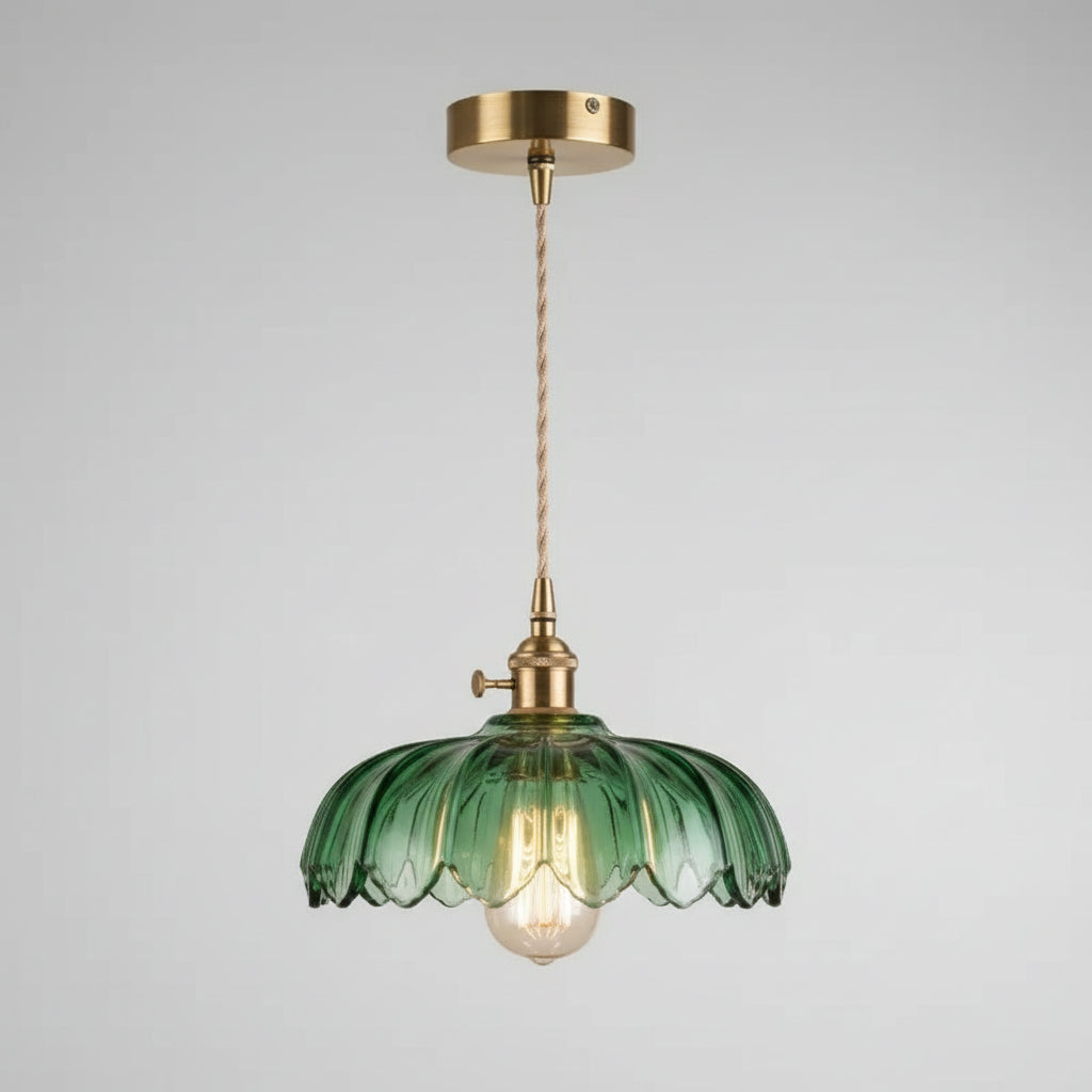 Suspension vintage en verre transparent en forme de fleur de lotus