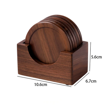 Lot de 6 sous-verres ronds en bois de noyer