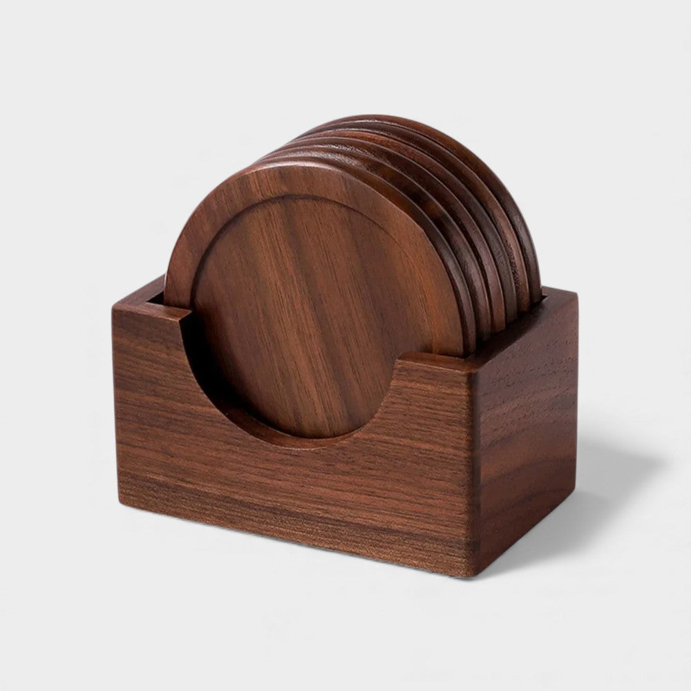 Lot de 6 sous-verres ronds en bois de noyer