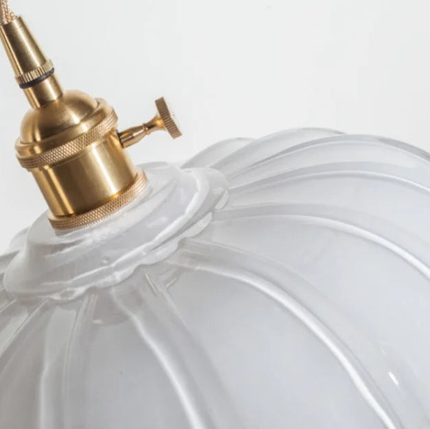 Suspension vintage en verre transparent en forme de fleur de lotus