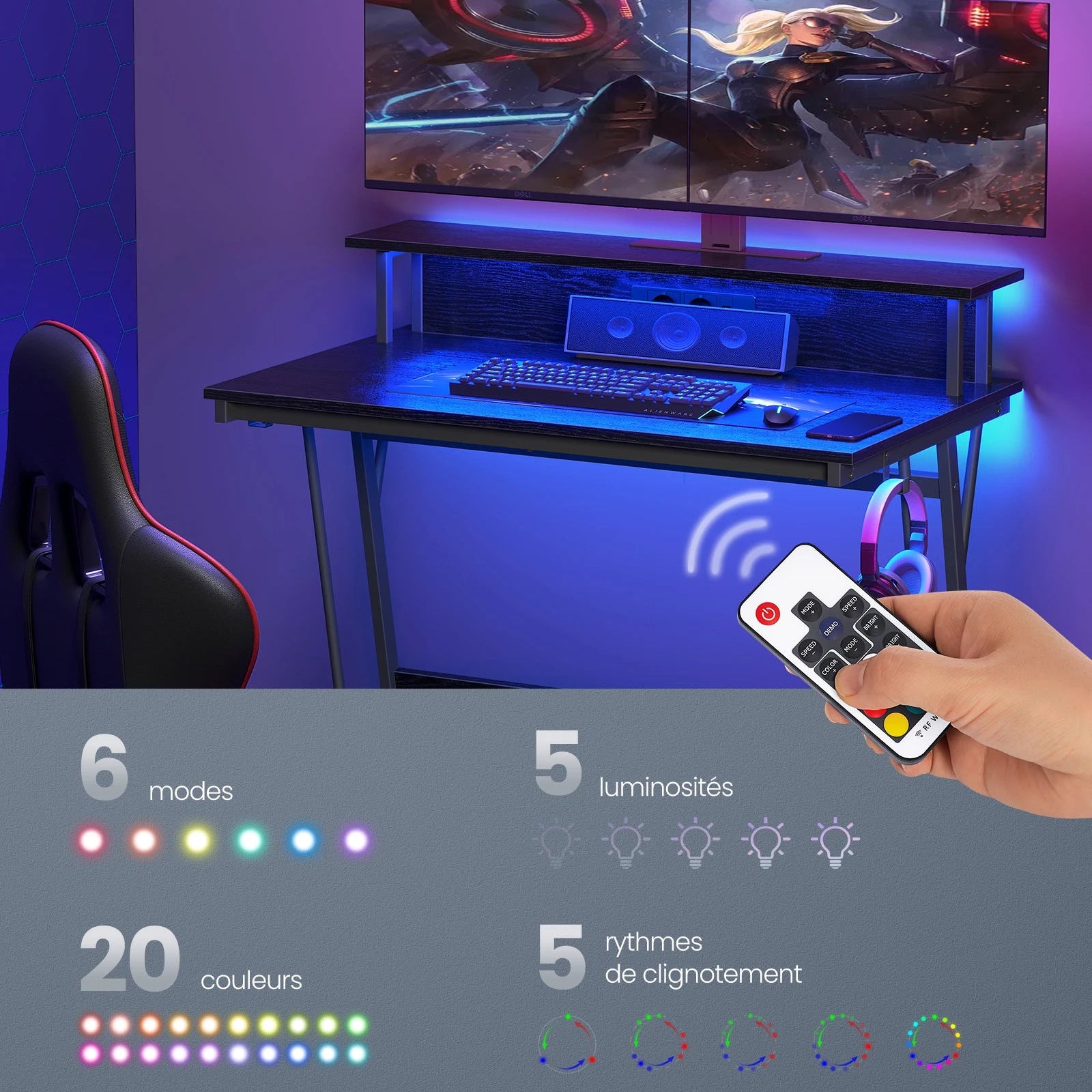Bureau Gaming Noir avec LED