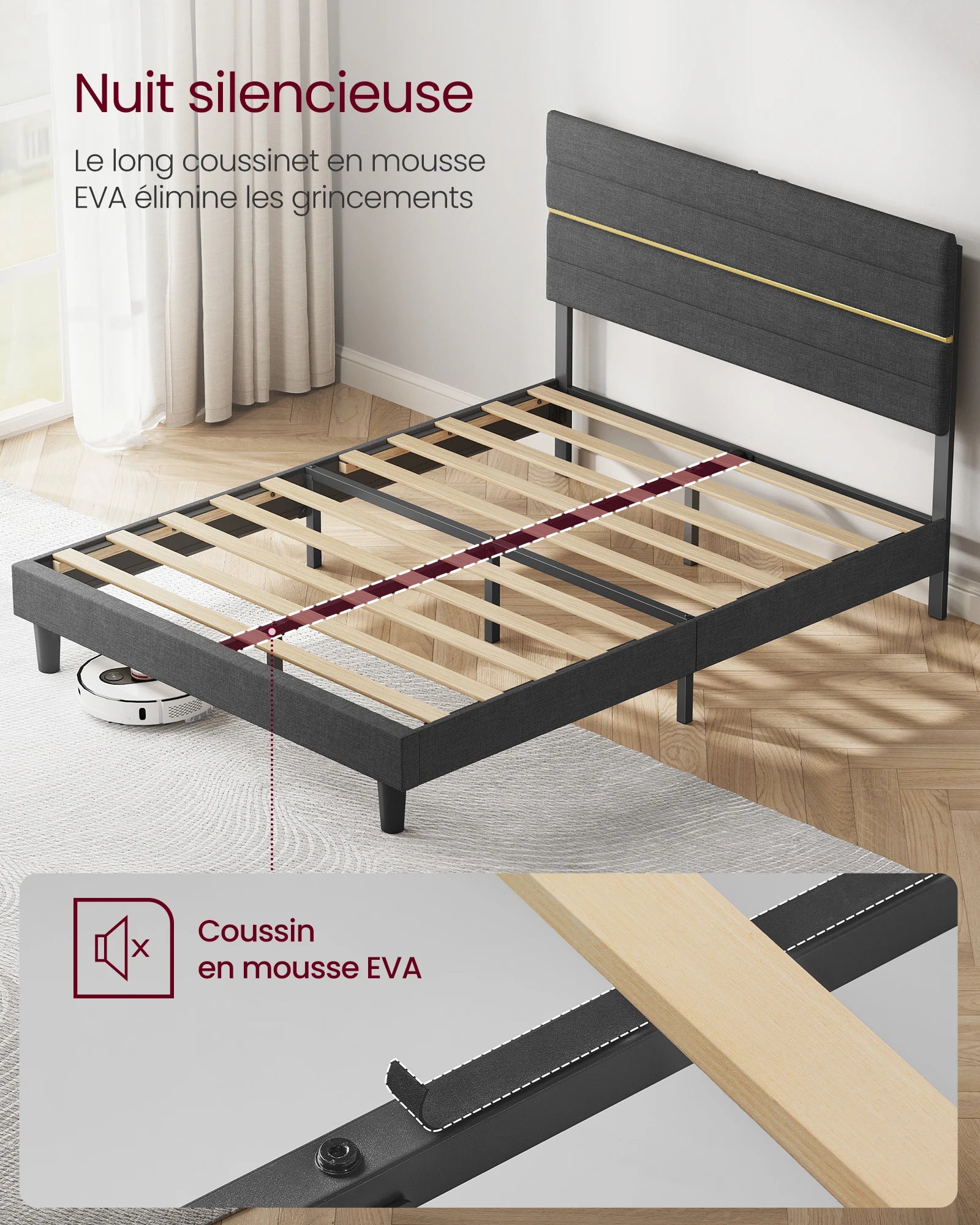 Lit Gris Anthracite avec Tête de Lit