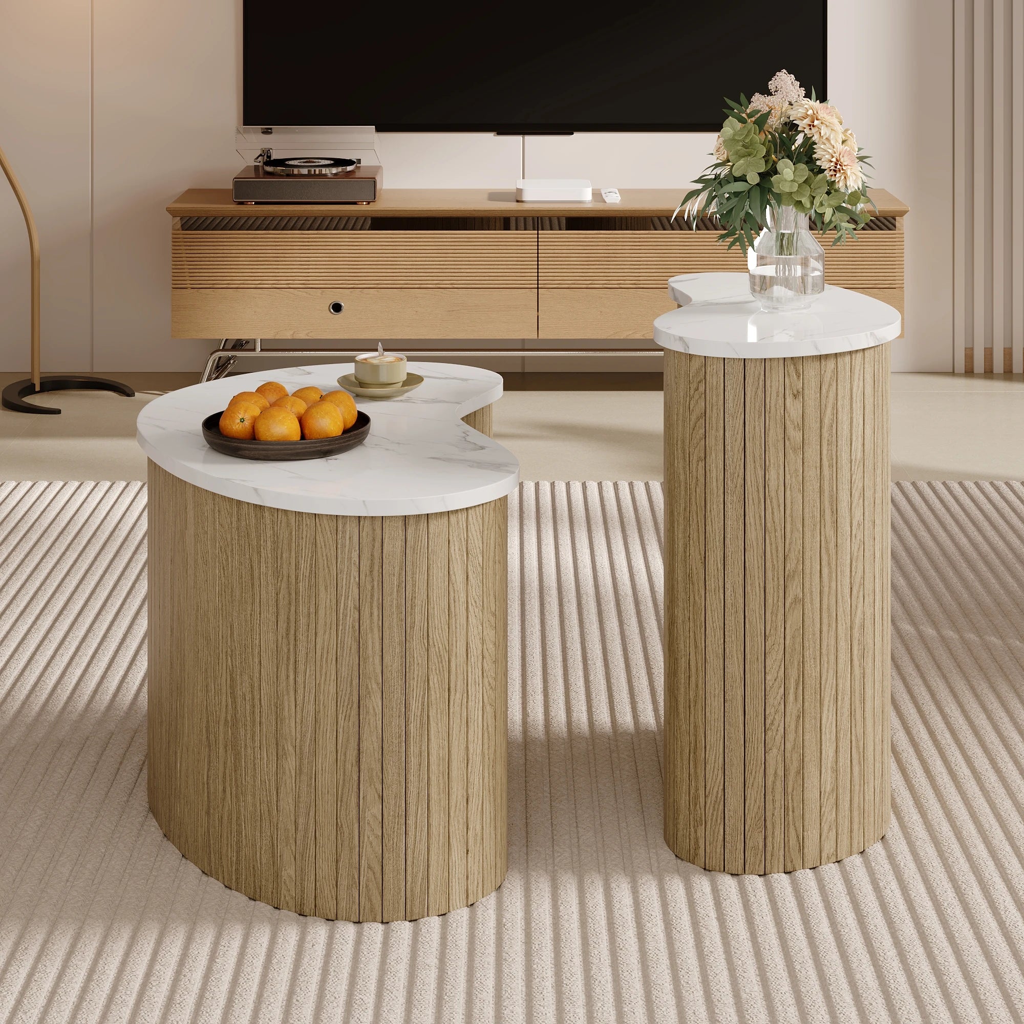 Table Basse Design Moderne Bois et Marbre
