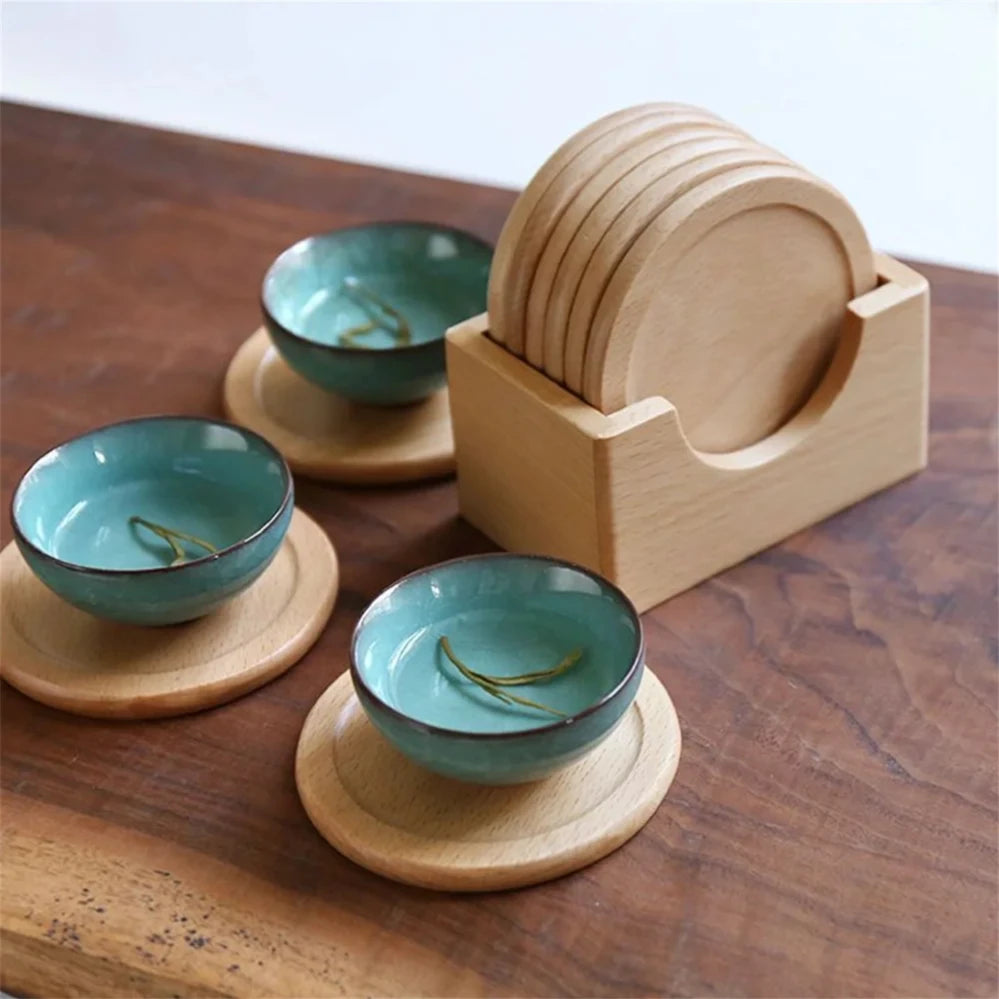 Lot de 6 sous-verres ronds en bois de noyer