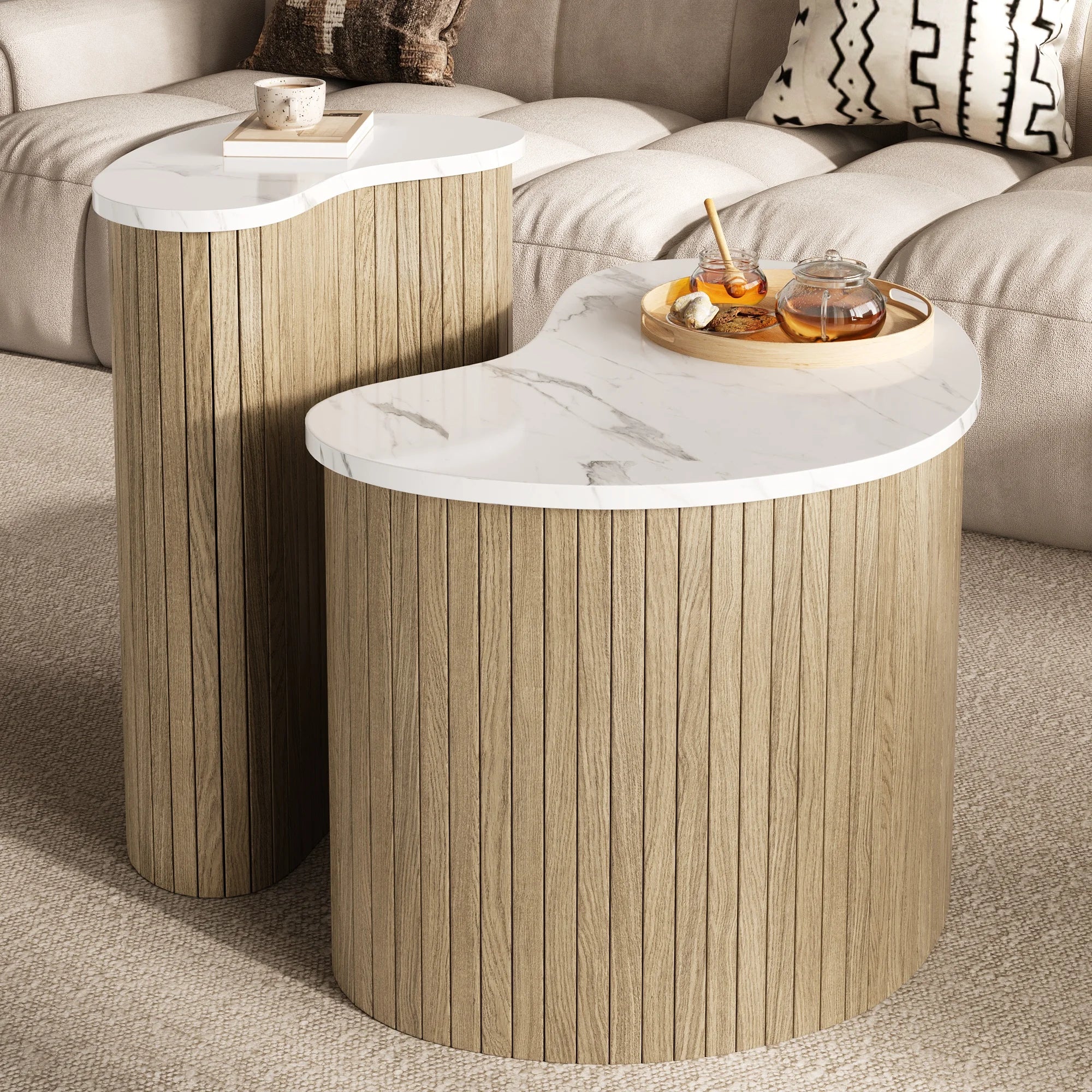 Table Basse Design Moderne Bois et Marbre