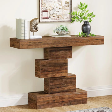 Console en Bois Naturel avec Piètement Central Asymétrique Sculptural