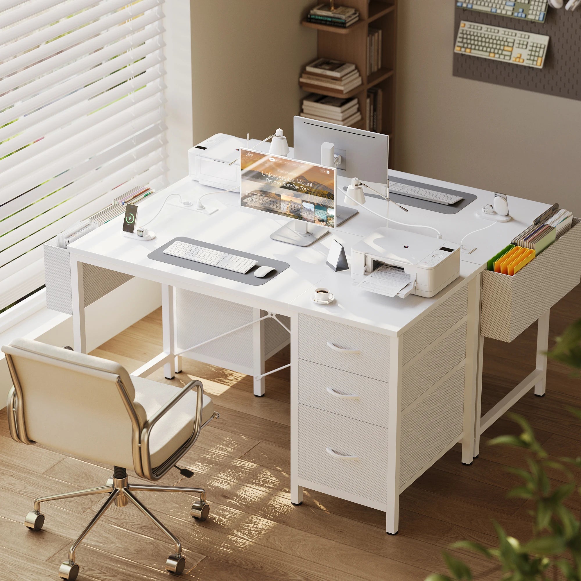 Bureau de Travail avec Rangement et Gestion des Câbles