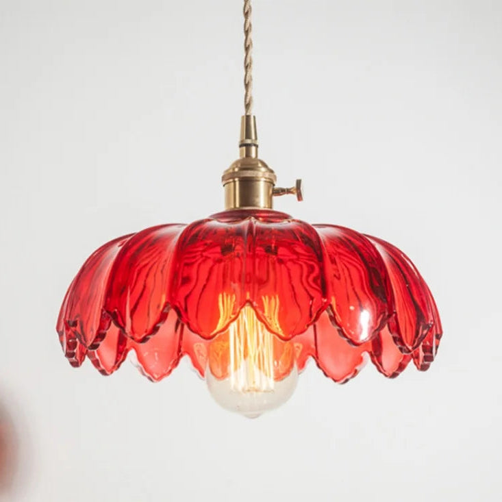 Suspension vintage en verre transparent en forme de fleur de lotus