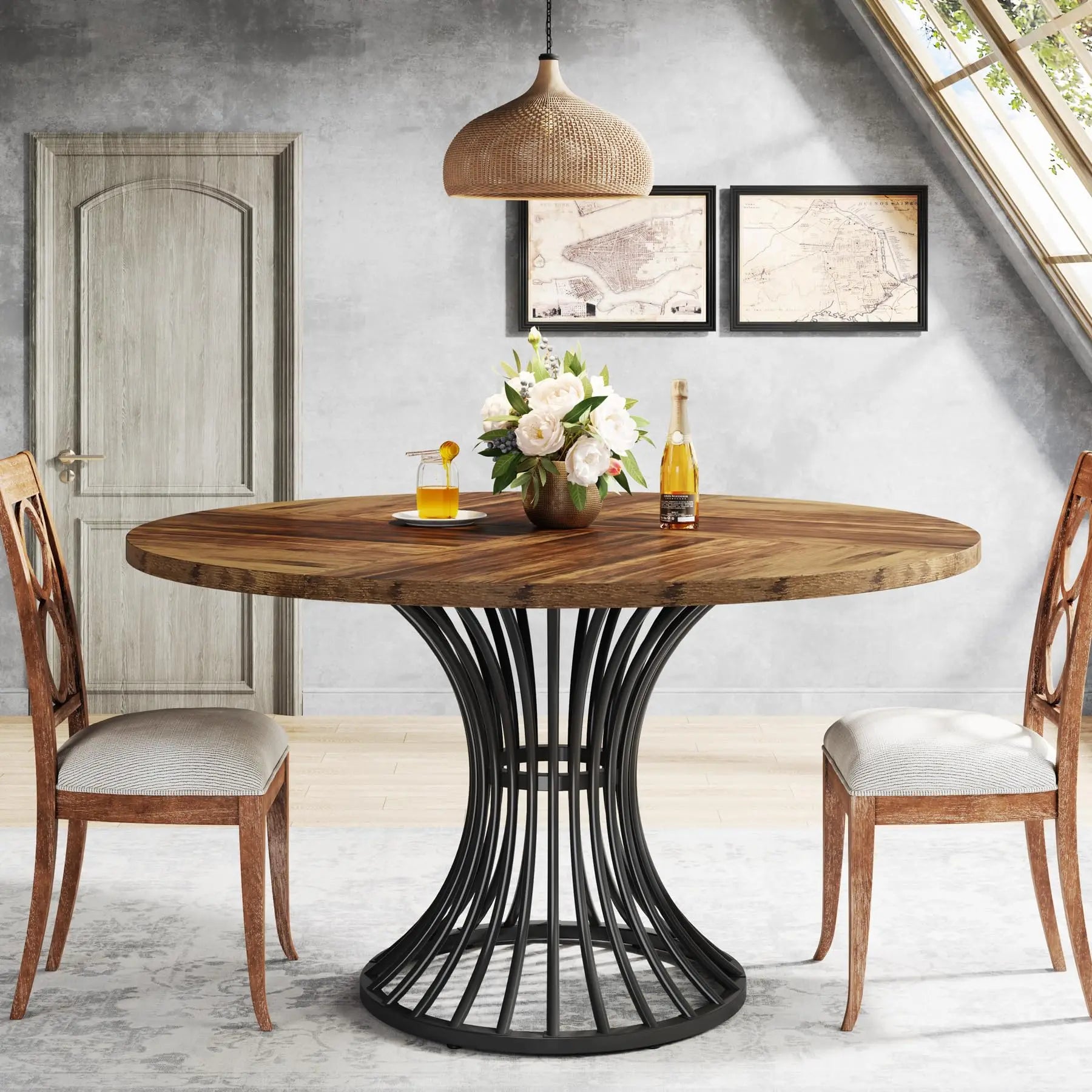 Table ronde bois massif et métal
