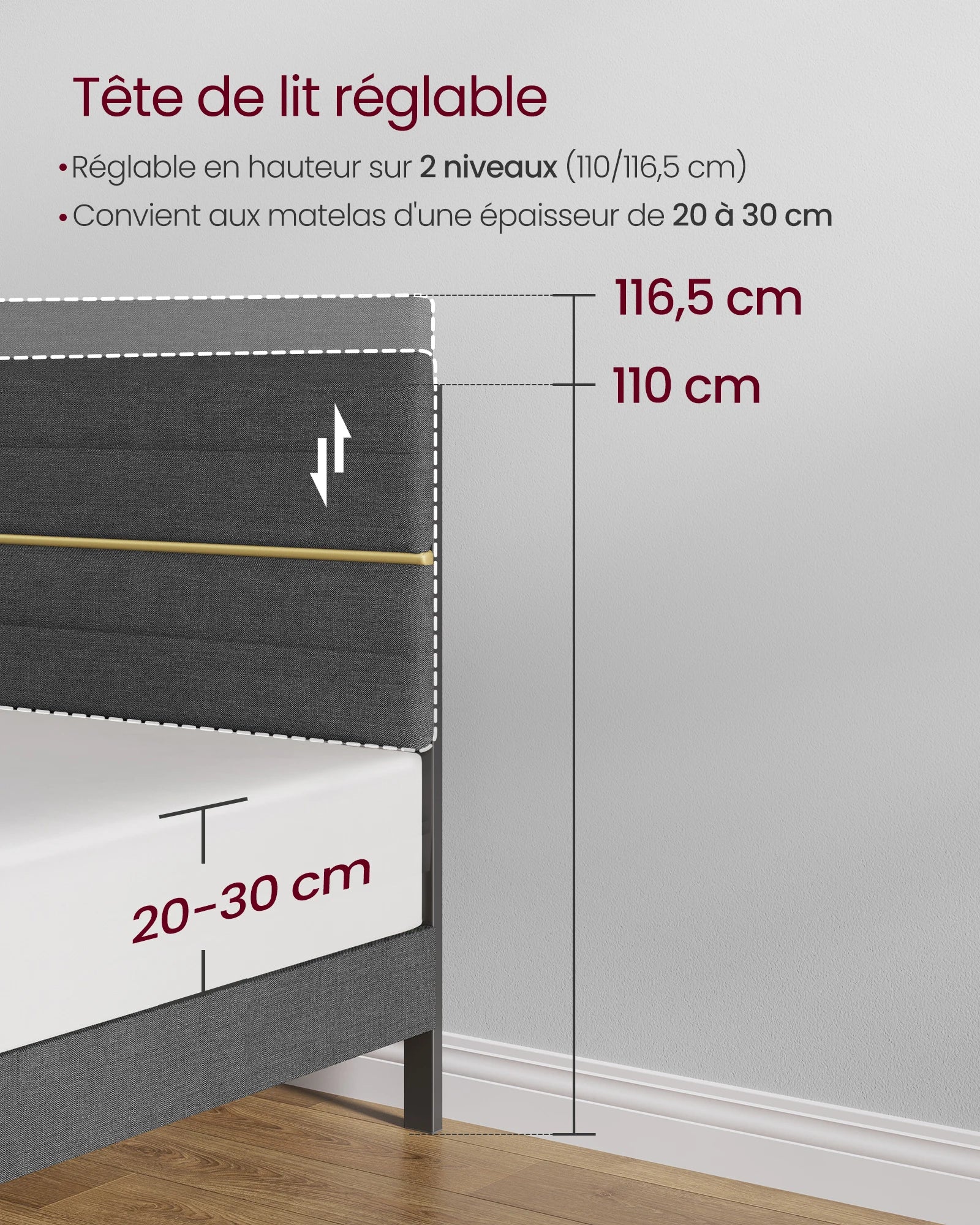 Lit Gris Anthracite avec Tête de Lit