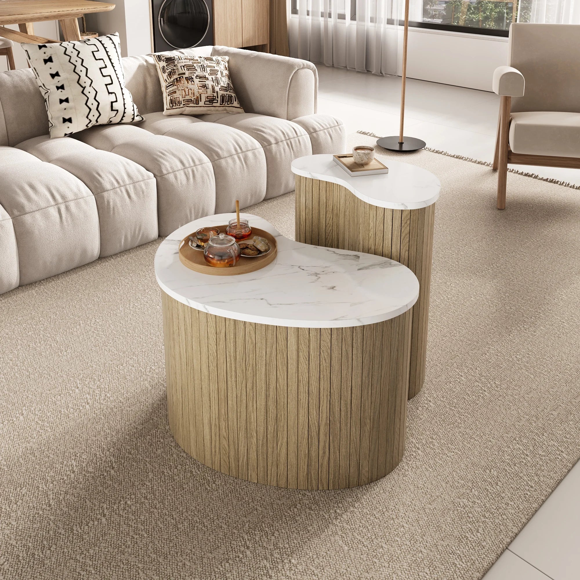 Table Basse Design Moderne Bois et Marbre