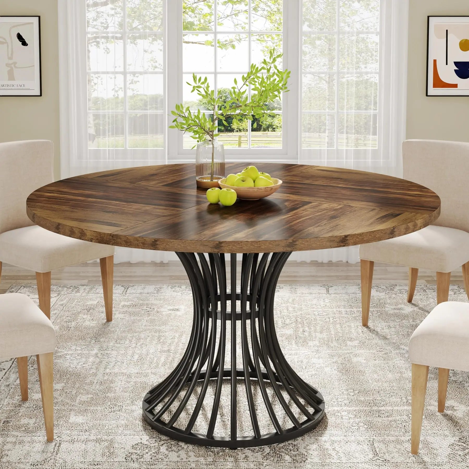 Table ronde bois massif et métal