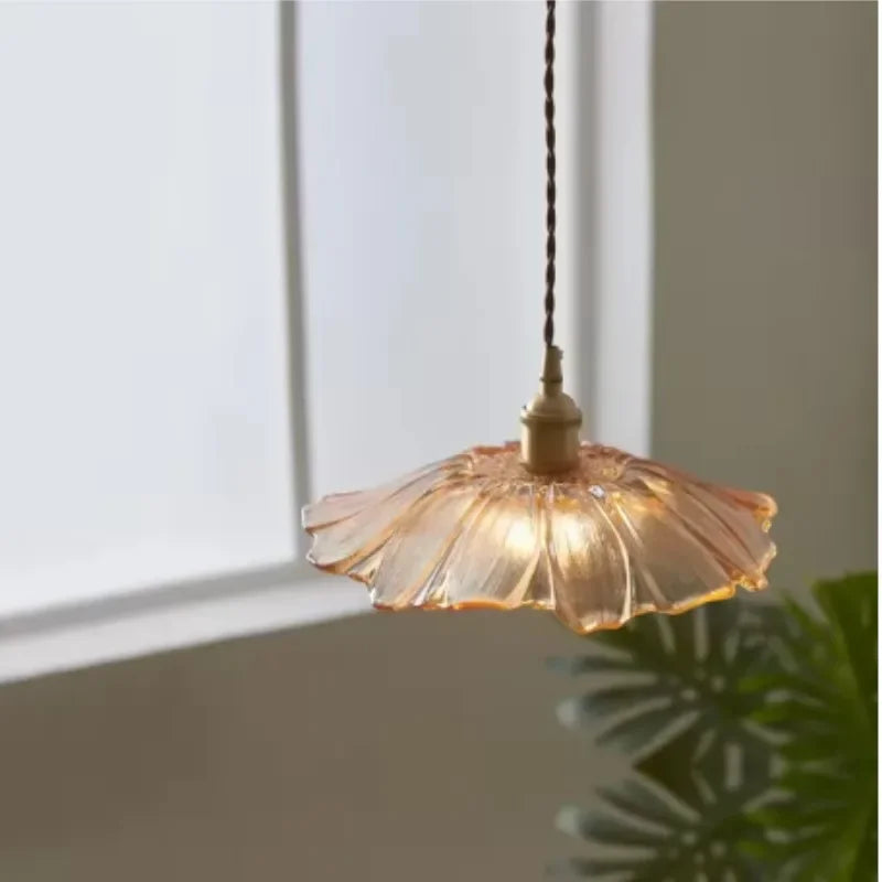 Suspension en verre à 3 têtes en forme de fleur d'hibiscus vintage