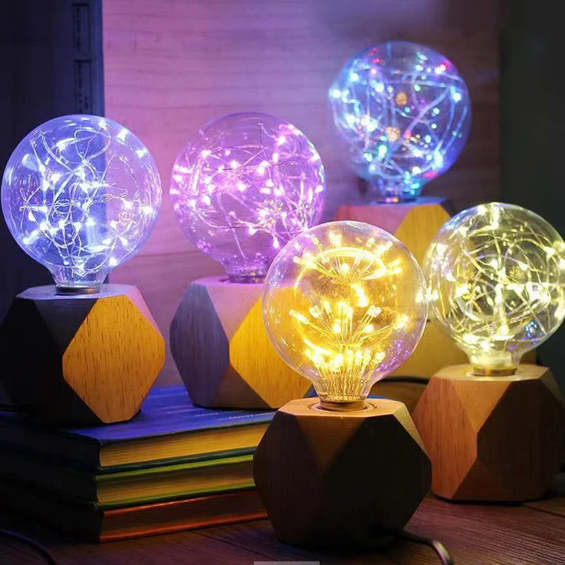 Lampe de table vintage en bois E27