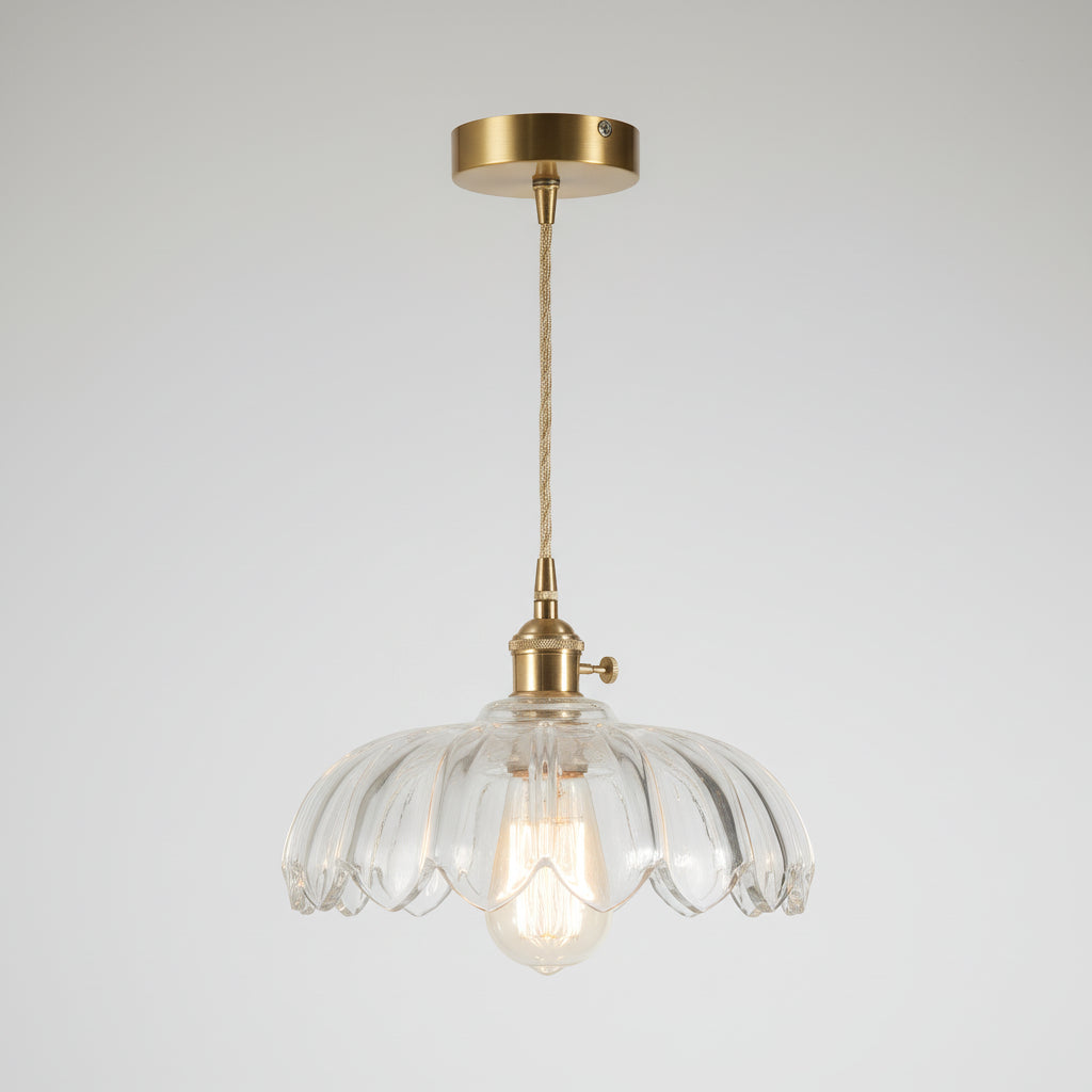 Suspension vintage en verre transparent en forme de fleur de lotus
