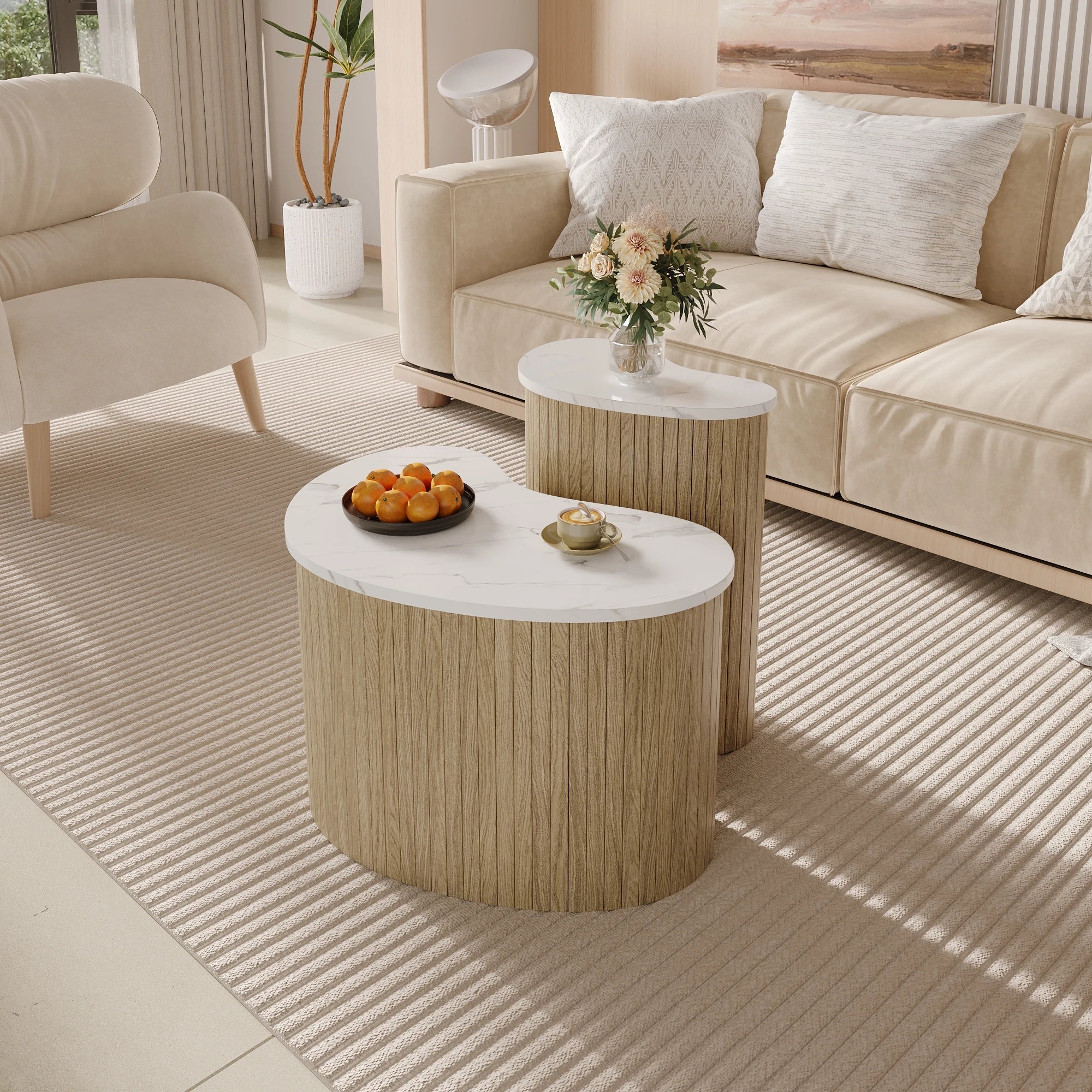 Table Basse Design Moderne Bois et Marbre