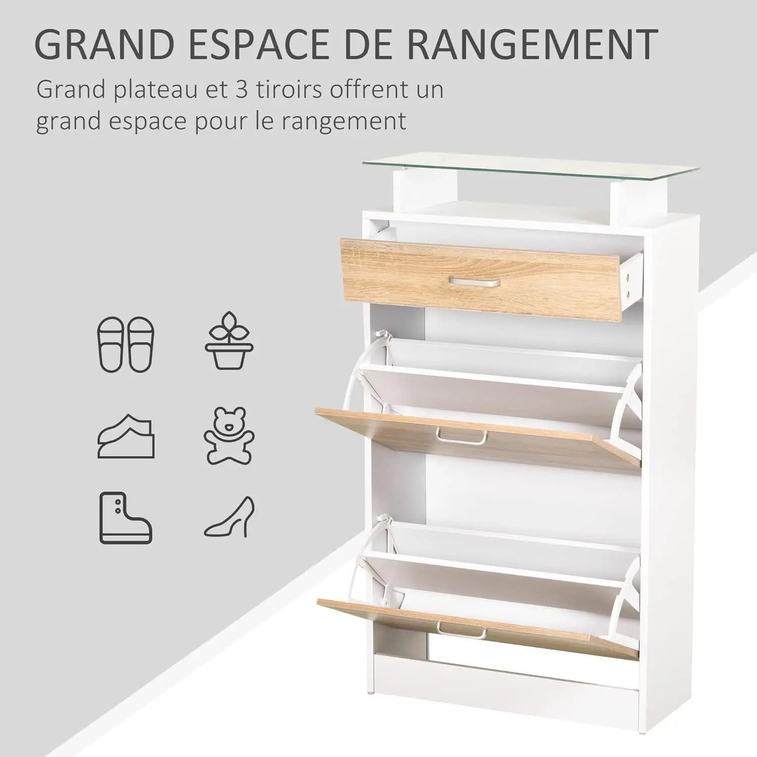 Meuble à chaussures 3 tiroirs et rangements