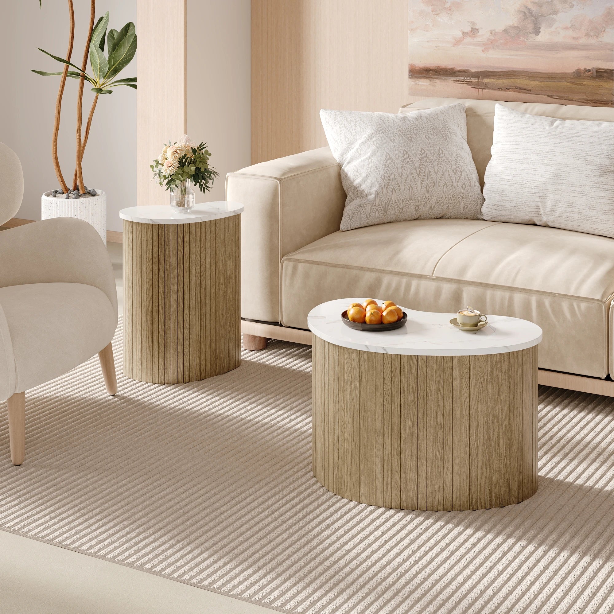 Table Basse Design Moderne Bois et Marbre