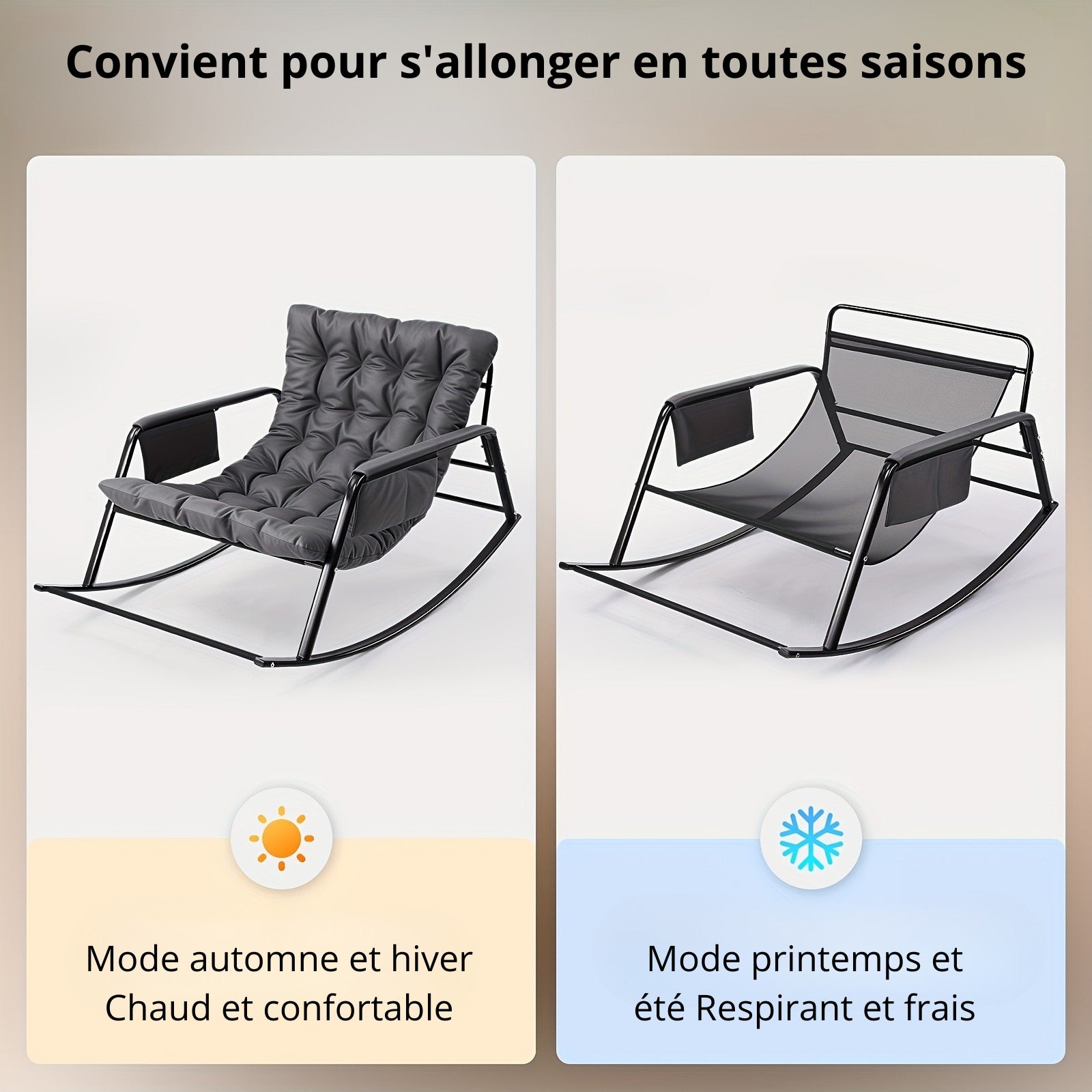 Rocking Chair Outdoor with 158.76KG Capacity Reinforced Steel Frame & 9.91cm Cloud-Comfort Cushion, 20-Min Tool-Free Assemble Comfy Rocking Chair, Patio Rocking Chairs Perfect for Garden Furniture, Balcony, Camping Site & As