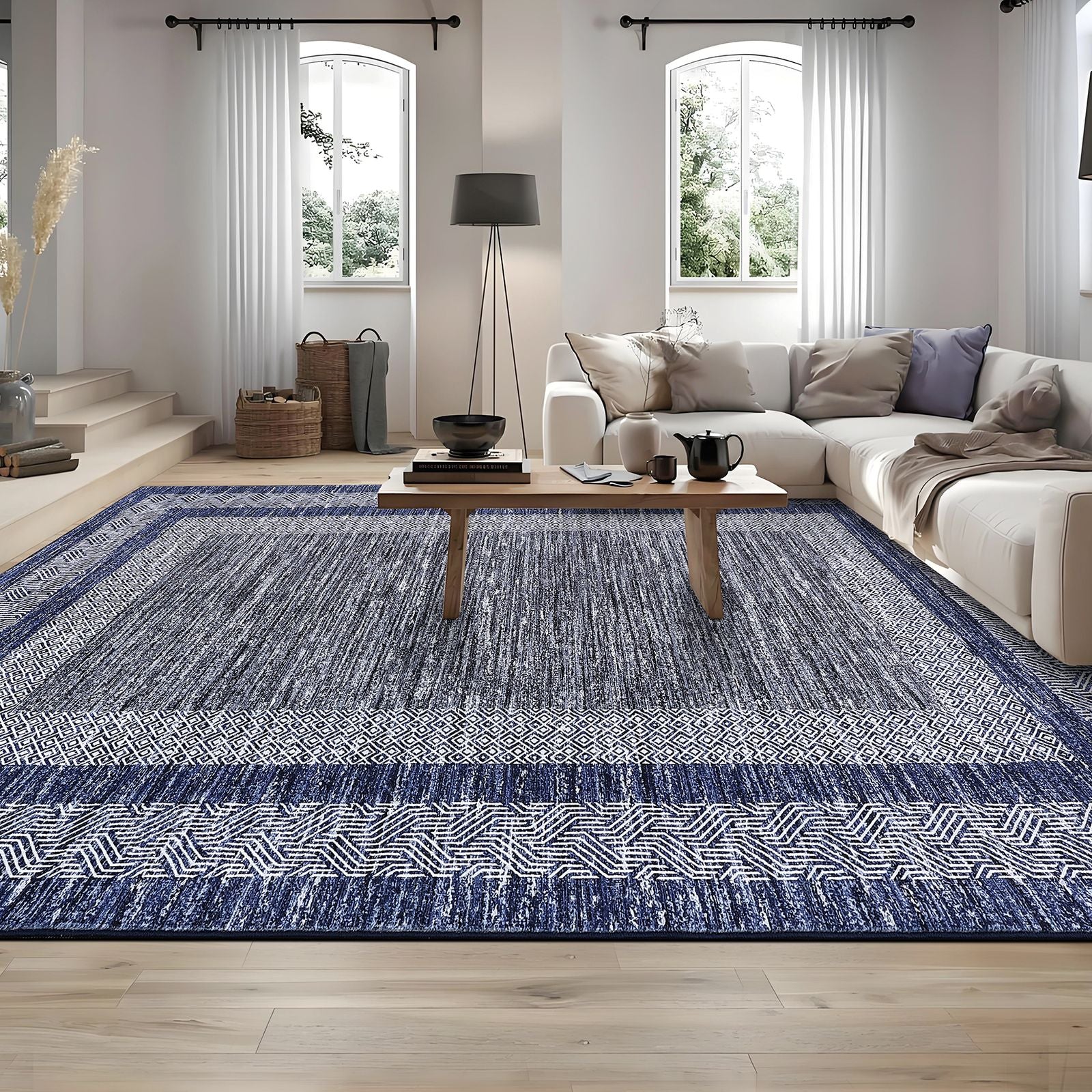 Tapis Salon Bleu Texturé