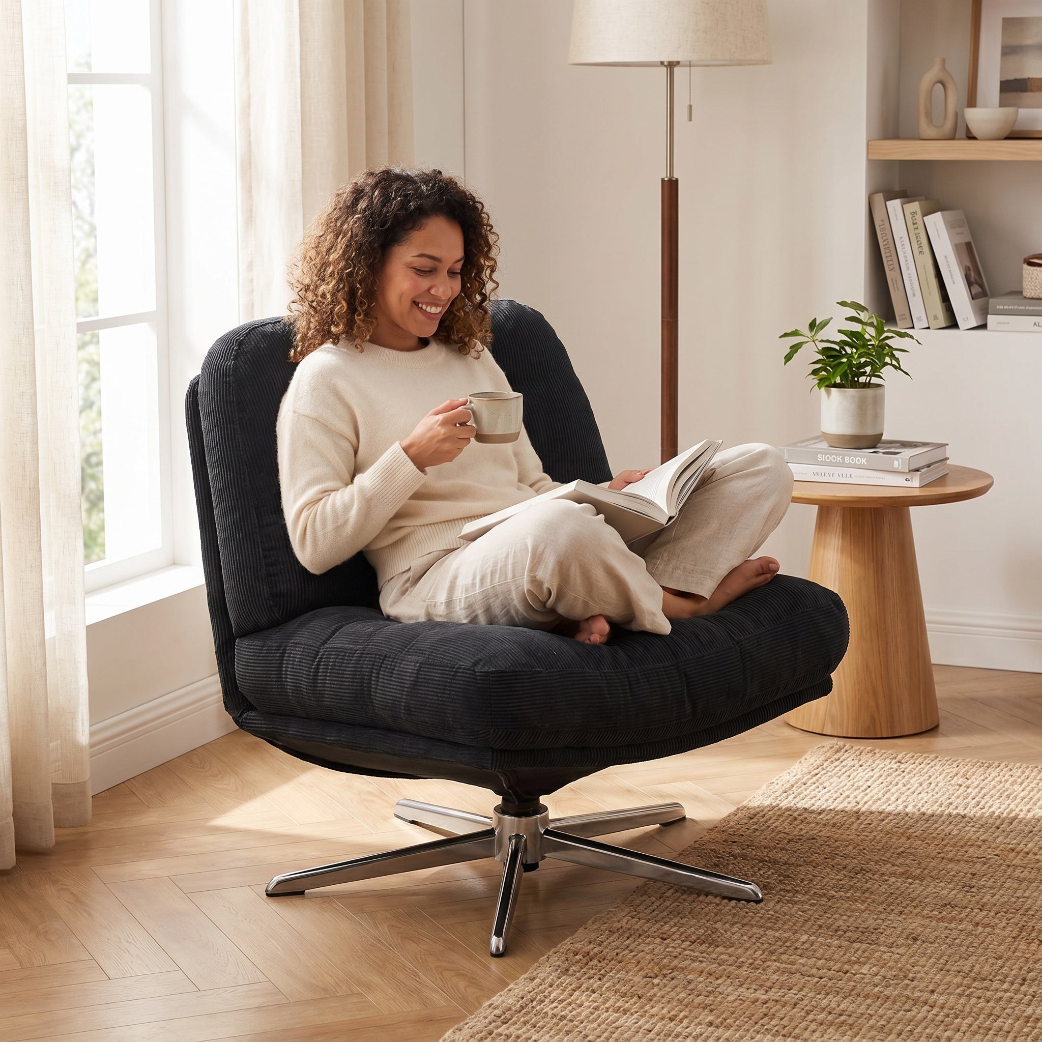 Fauteuil lounge pivotant capitonné