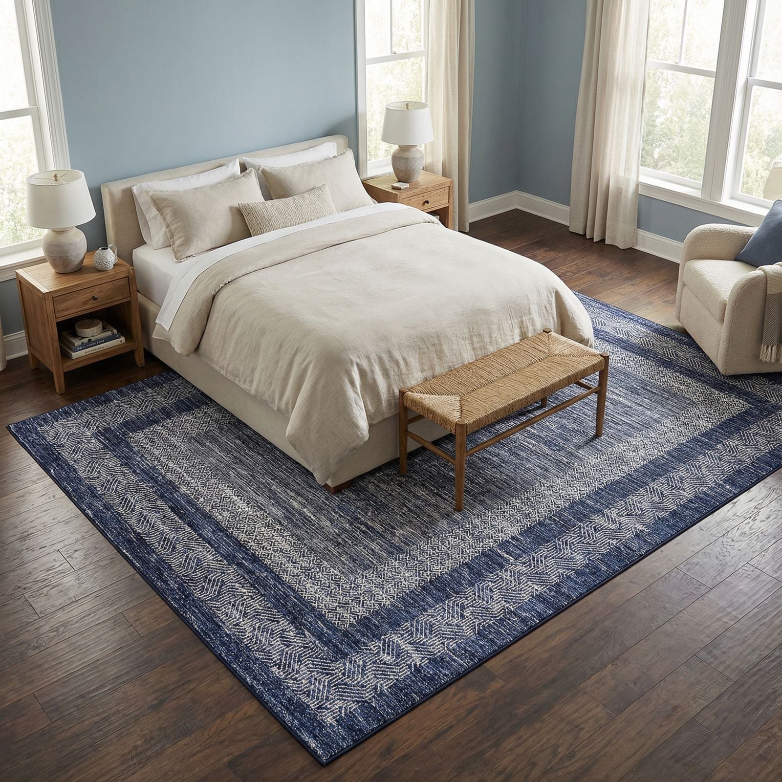Tapis Salon Bleu Texturé