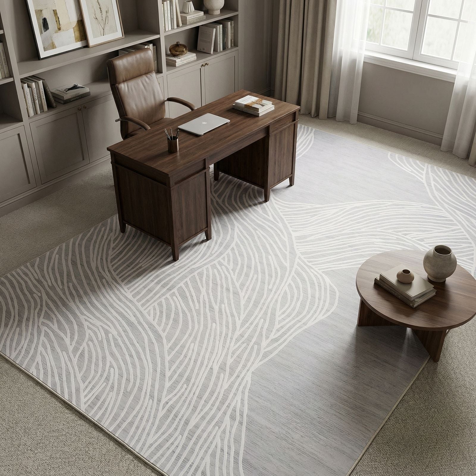 Tapis Abstrait Gris et Blanc Polyester