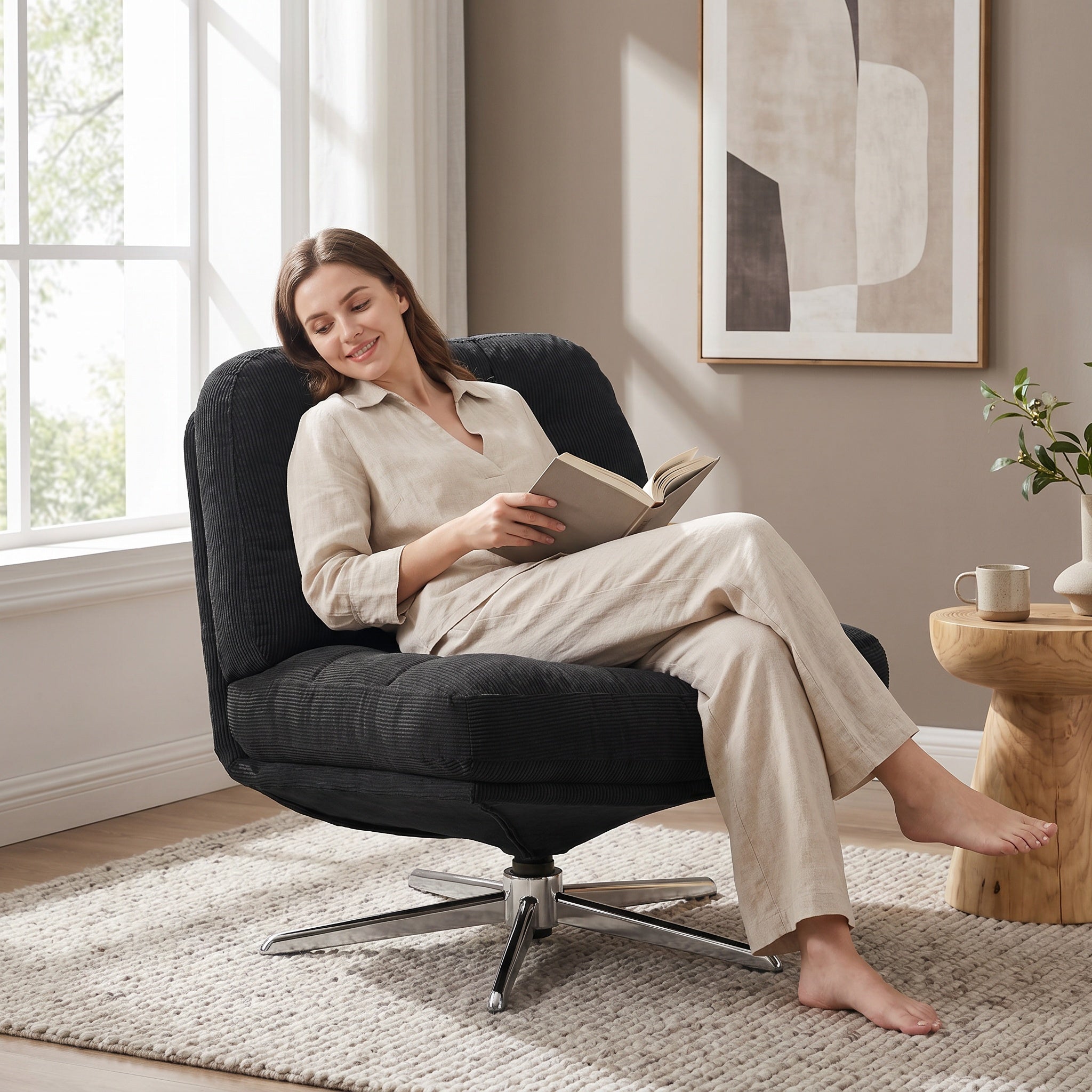 Fauteuil lounge pivotant capitonné
