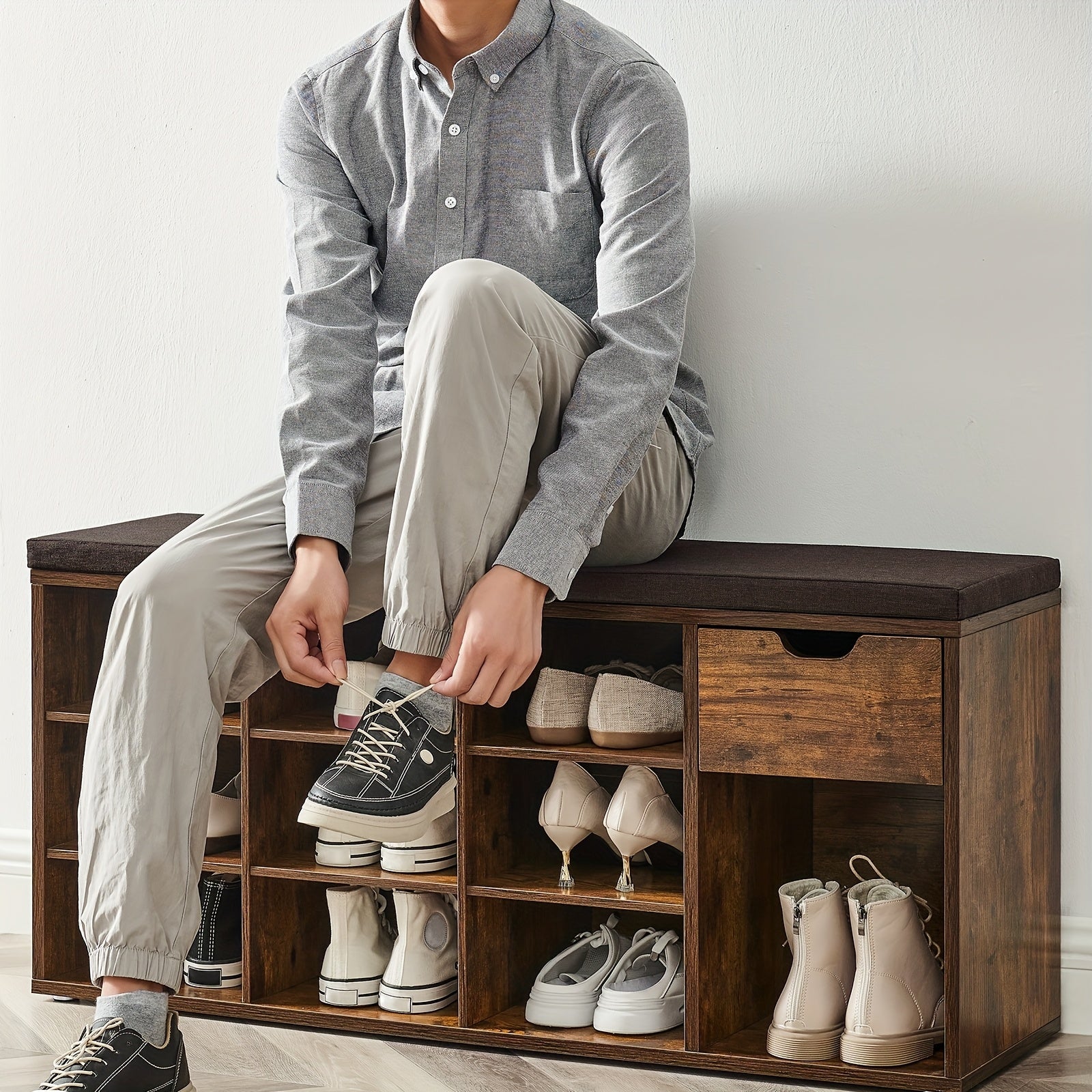 Banc à Chaussures avec Coussin et Tiroir