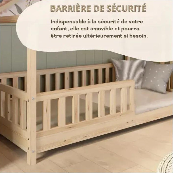 Lit Cabane en Bois pour Enfant 90x190 cm