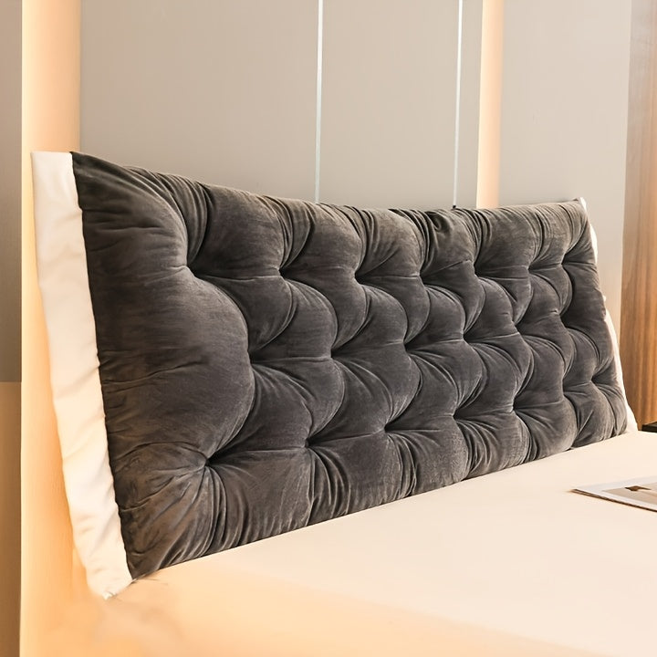 Luxury Crystal Velvet Bed Cushion with Plush Filling - Extra Long Headboard Support & Lumbar Pillow, Zipper Closure, All-Season Soft Bed Pillow for Queen/King Size Beds, Elegant Home Decor in Neutral Grey/Beige, Hand Wash Onl